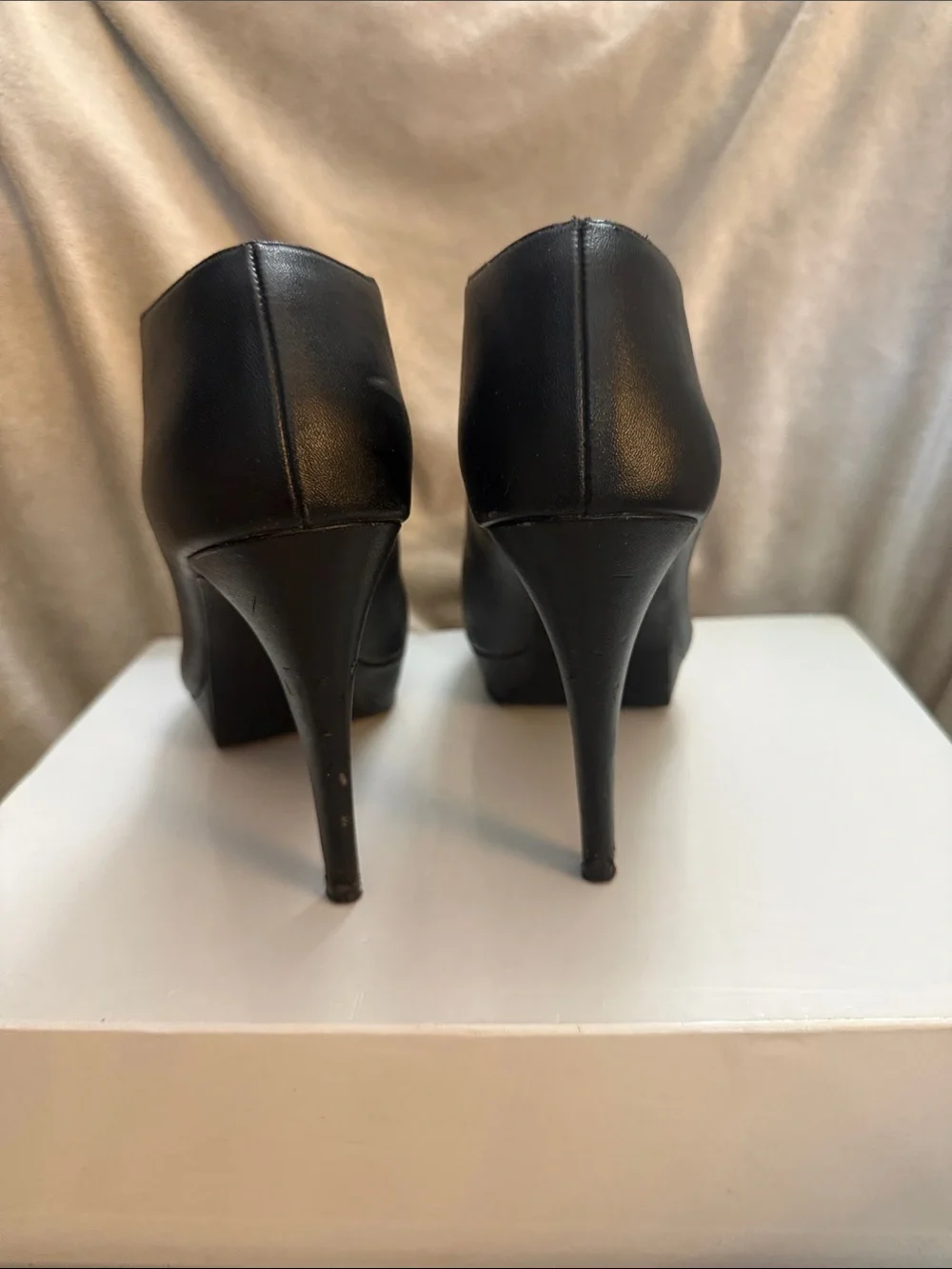 Audrey Brooke Black Ankle Booties with V-Cut Front
